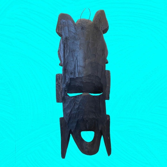 African Wooden Black Carved Mask Human And Monkey Faces 16” Vtg - Picture 4 of 6